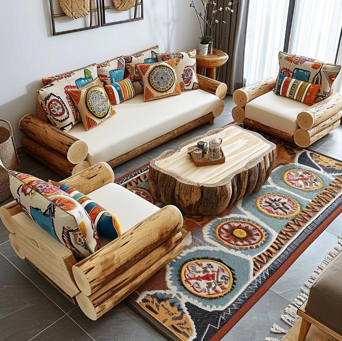 Beautiful Wooden Sofa-Bohemian Boho-Stumbit Arts